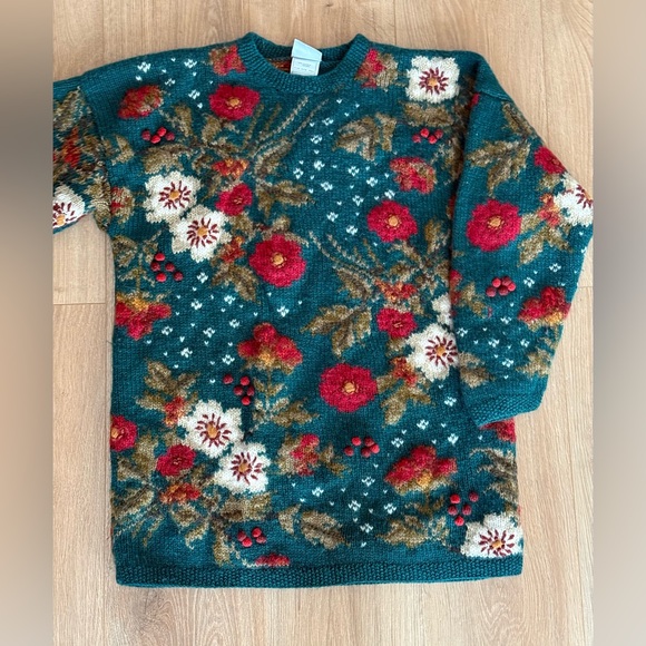 Vintage Laura Ashley Wool Sweater Holiday Floral Knit Small - Picture 3 of 11